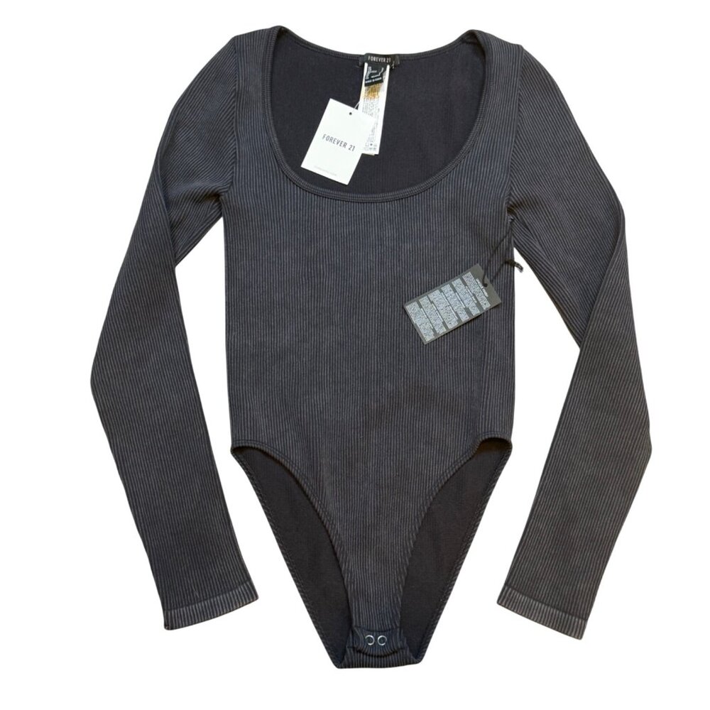 Forever21 Long Sleeve Ribbed‎ Bodysuit Scoop Neck Size S NWT